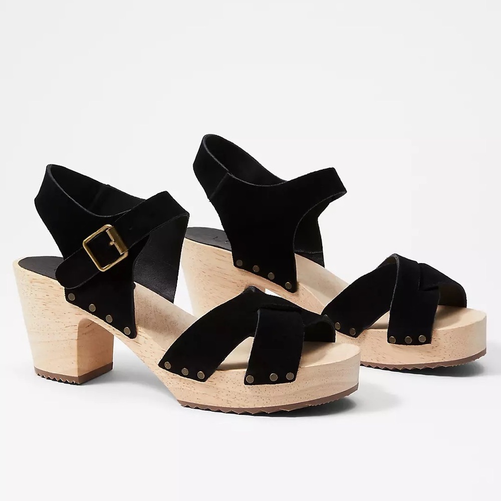 Loft black suede criss cross clog wooden sandals boho